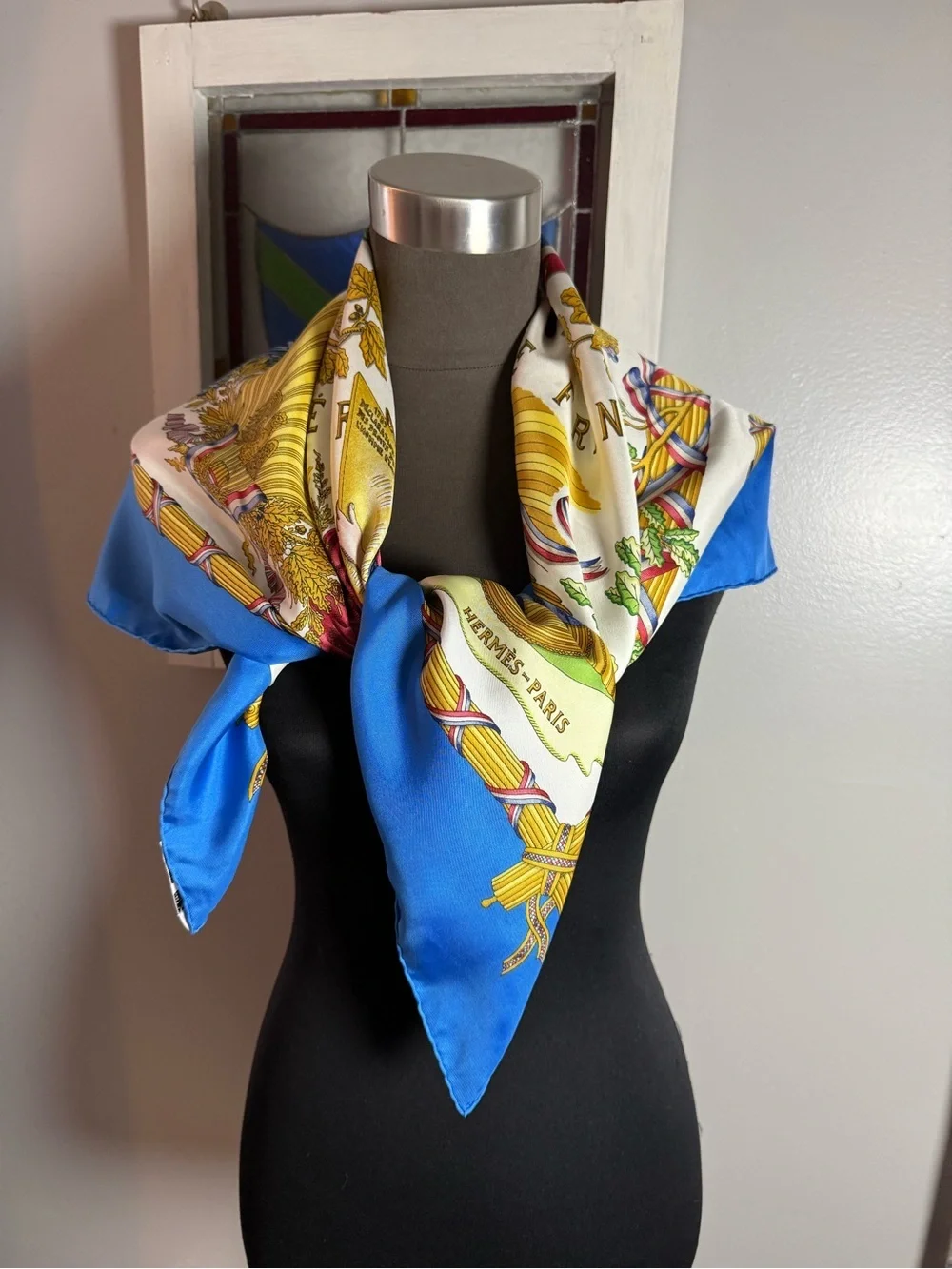 Hermès Vintage 1789 République Française Silk Carré 90 Scarf Blue/Multi